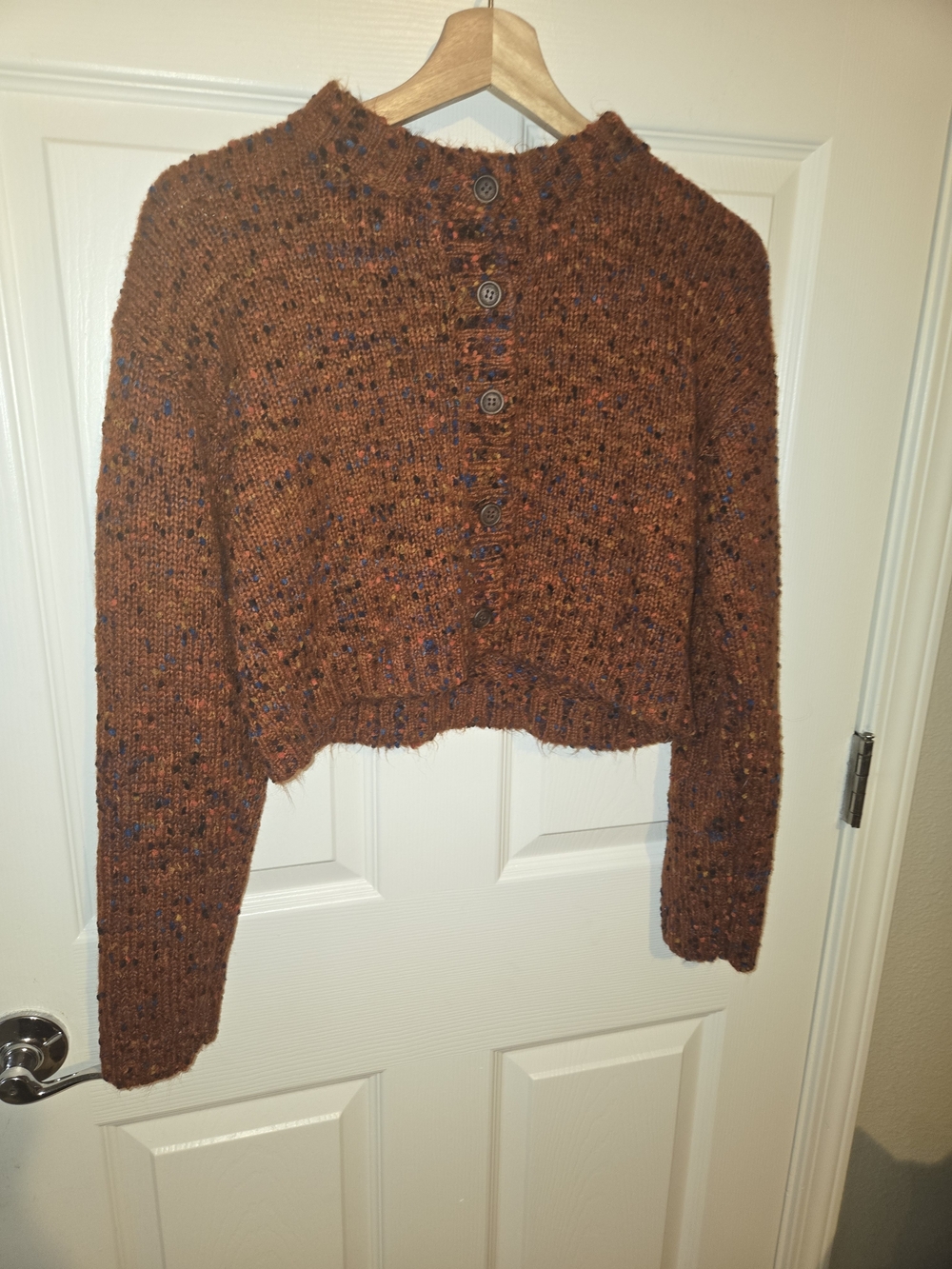 Cider Speckled Rust Cropped Chunky Knit Cardigan